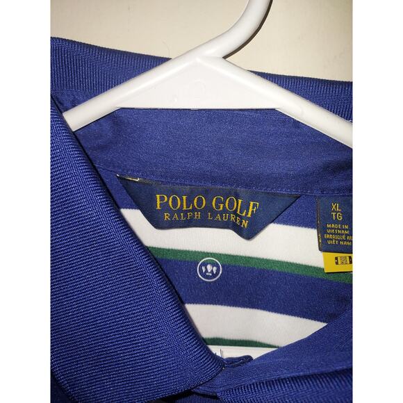 Polo Golf Ralph Lauren Shirt Mens XL Short Sleeve PGA Kiawah Blue White Striped - Picture 8 of 8